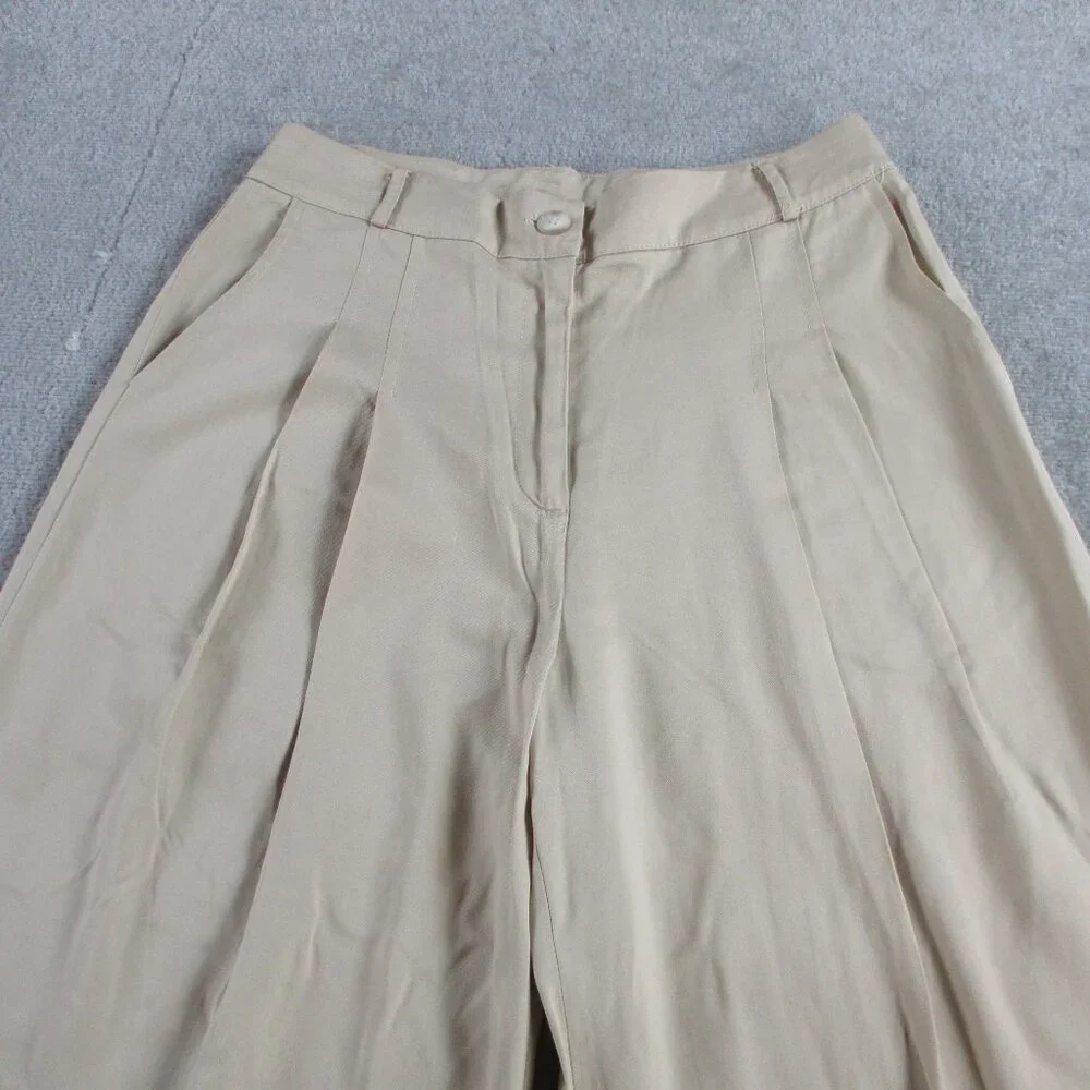 Amadi Wide Leg Pants Womens Medium Khaki Beige Tencel Blend Pleated High Waisted - Picture 2 of 12